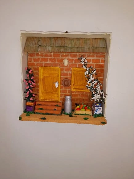 Quadro em mdf Frente de Casa Rústica Decorado com Miniaturas