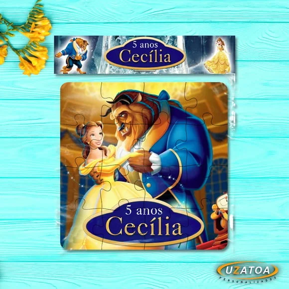 Lembrancinha Quebra-cabeça A Bela e a Fera mdf personalizado