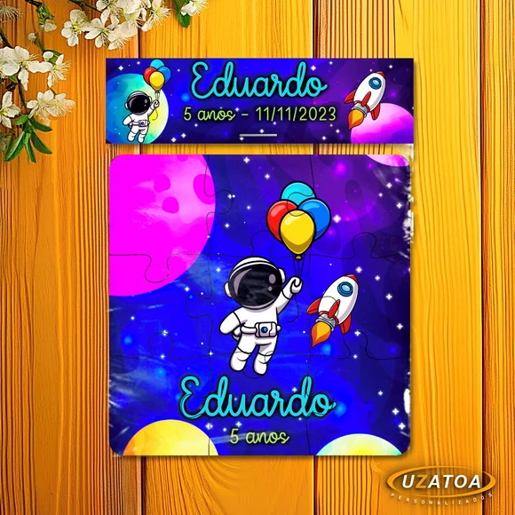 Lembrancinha Quebra-cabeça Astronauta mdf personalizado