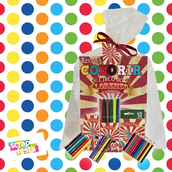 Revista Colorir+embalagem+giz+canetinha+lápis Circo Vintage