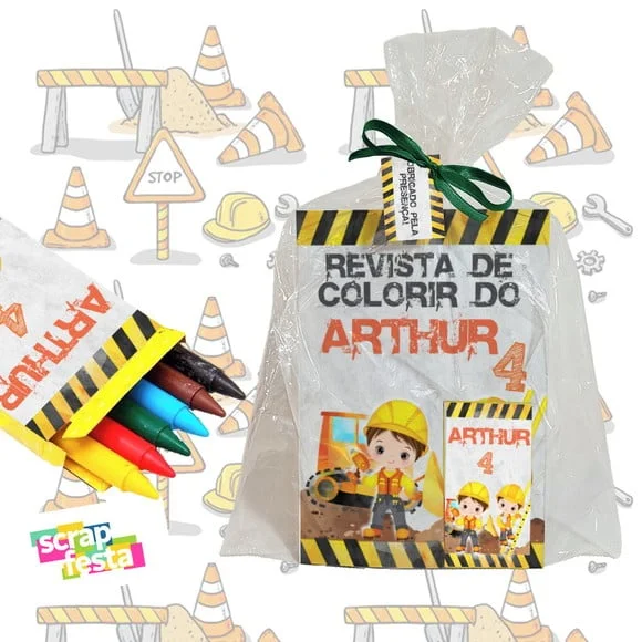 Revista Colorir+embalagem+giz de Cera Festa Construção