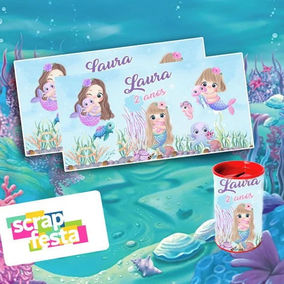 Rótulo Adesivo Personalizado para Cofrinho Sereia Aquarela
