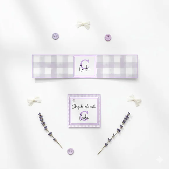 Rótulo Água Personalizado Xadrez Lilás com Tag