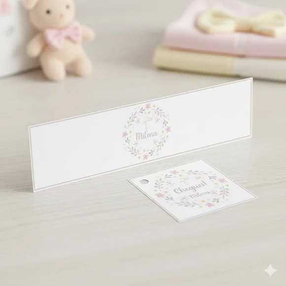 Rótulo Água Personalizado Cegonha Floral com Tag