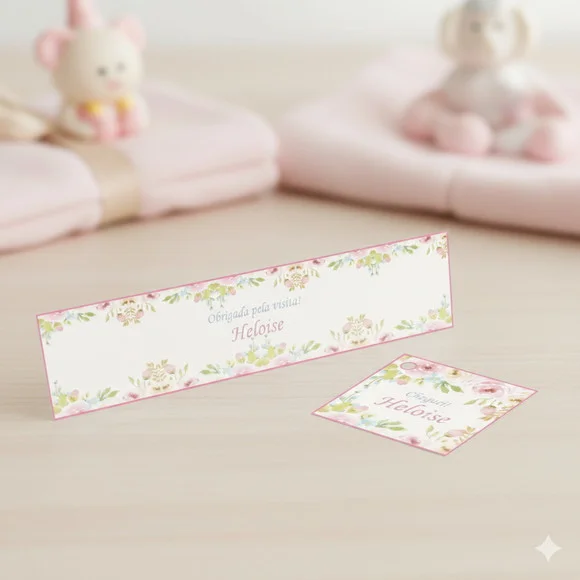 Rótulo Água Personalizado Floral Rosa com Tag
