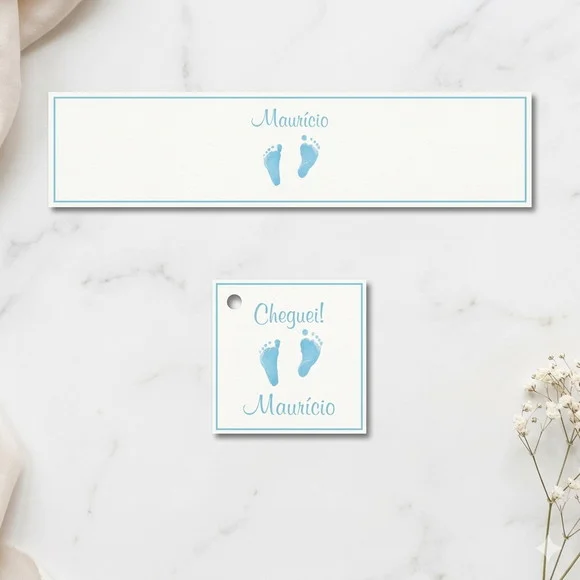 Rótulo Água Personalizado Pezinhos e Tag (15 Unidades)