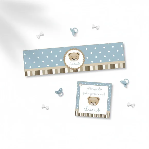 Rótulo Água Personalizado Ursinho com Tag