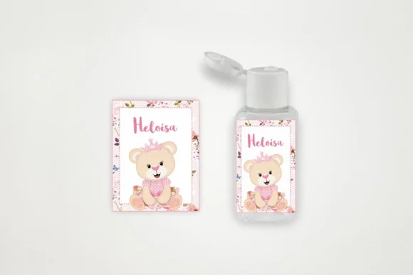 Rótulo Personalizado Frasco Álcool Ursinha Princesa