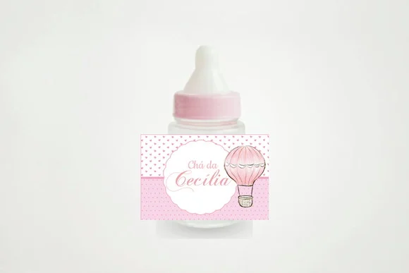Rótulo Mamadeira Balão Rosa (20 Unidades)