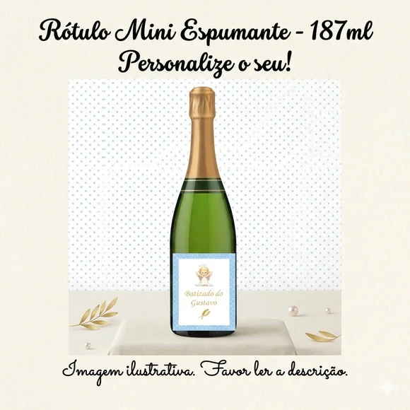Rótulo Personalizado Mini Espumante Batizado Azul - 10 un