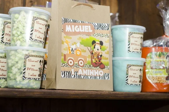 Sacolinha com Adesivo 15x15 Mickey Safari