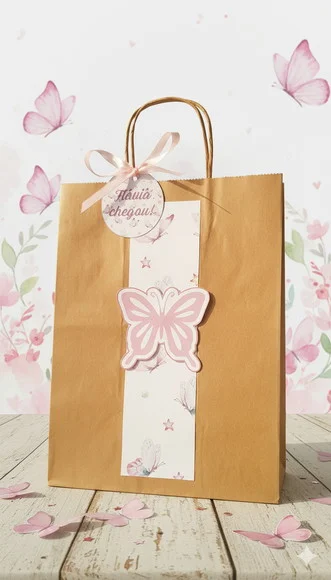 Sacolinha Kraft Personalizada Jardim Borboleta (10 Unidades)