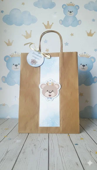 Sacolinha Kraft Personalizada Ursinho Príncipe (10 Unidades)