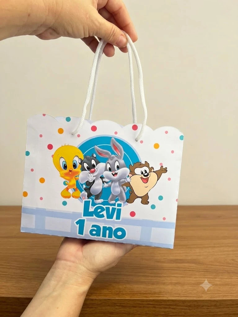 Sacolinha Looney Tunes Personalizada | Sacolinha | Lembrancinha | Mimos | Aniversário Looney Tunes - Pegue e Monte
