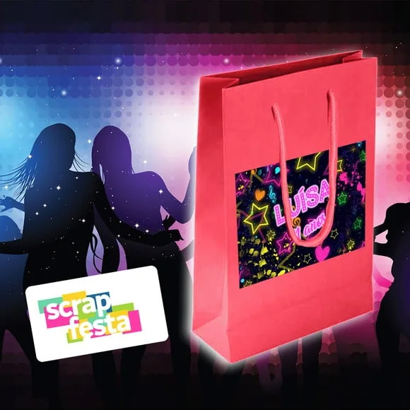 Sacolinha Papel Personalizada Festa Aniversário Balada Neon