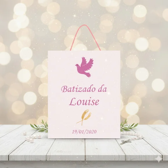 Sacolinha Personalizada Batizado Rosa - Lembrancinha - Tam P