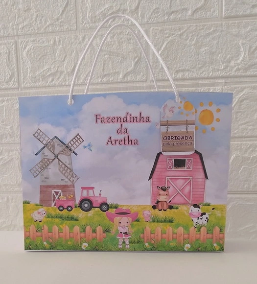 Sacolinha Personalizada Fazendinha Rosa
