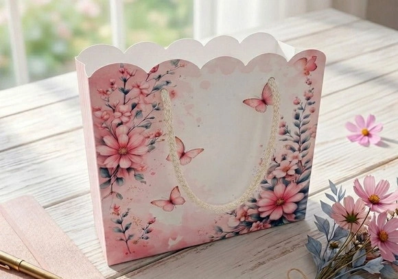 Sacolinha Personalizada Floral Rosa e Borboletas Aquarela