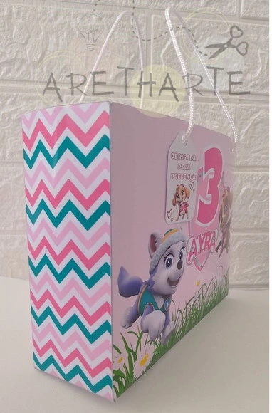 Sacolinha Personalizada Skye e Everest Patrulha Canina Rosa
