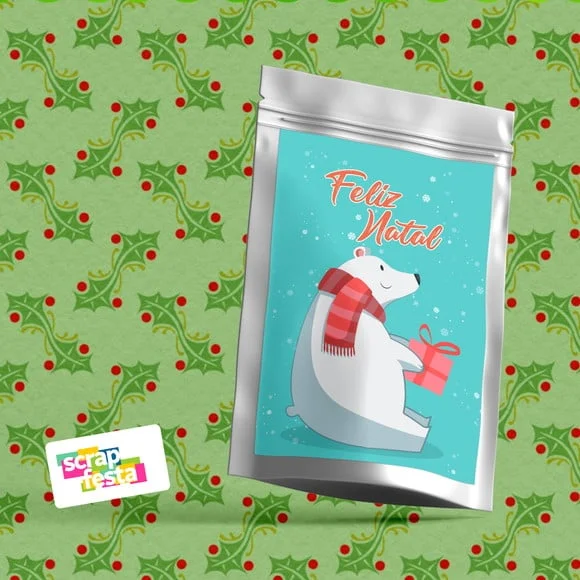 Saquinho Metalizado 14x20 Personalizado Natal Urso Polar