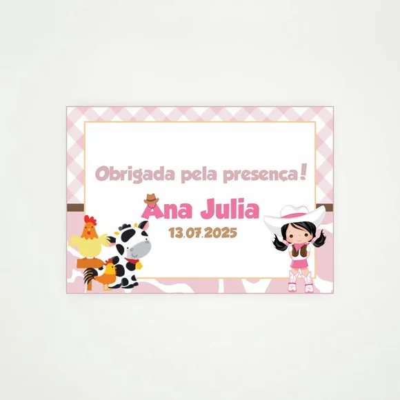 Tag Lembrancinha Fazendinha Rosa (30 Unidades)