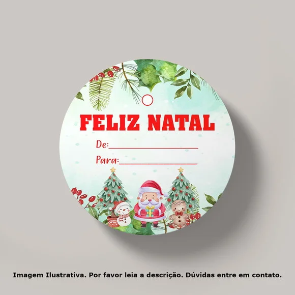 Tag Personalizada Redonda Feliz Natal Aquarela