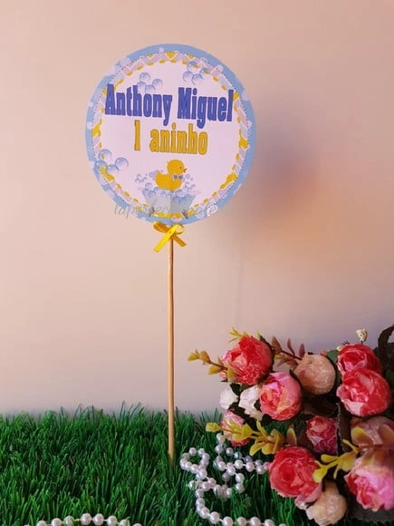 Plaquinha para Centro de Mesa Patinho Amarelo