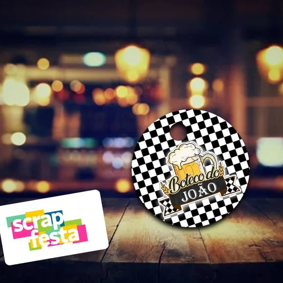 Tag Redonda com Furinho Personalizada Festa Boteco Chá Bar