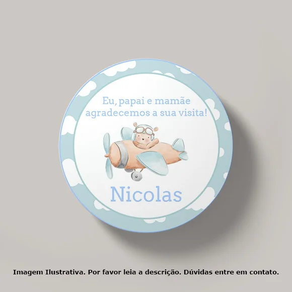 Tag Personalizada Ursinho Aviador Aquarela