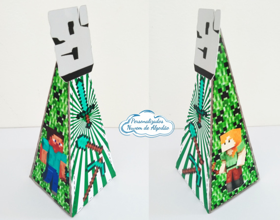 Caixa pirâmide Minecraft Caixa pirâmide Minecraft-Caixa pirâmide Minecraft com aplique.
Fazemos em qualquer tema.
Envie nome e idade para personali