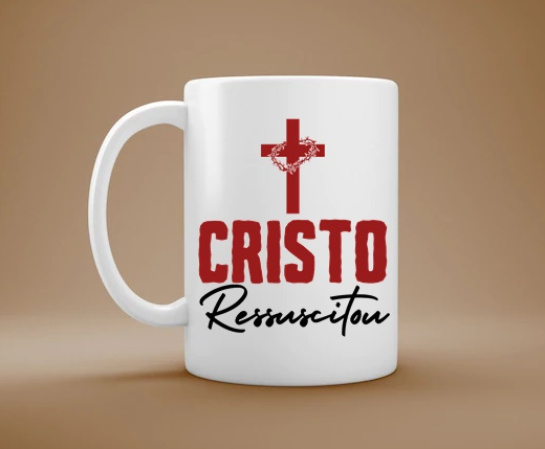 Caneca Cristo Ressuscitou Caneca Cristo Ressuscitou-Personalizada por sublimação (sem limite de cores), excelente acabamento. Caneca resistente, poden