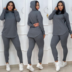 Conjunto canelado casual calça tipo legging e blusa com capuz lançamento moda feminina outono e inverno festa Conjunto canelado casual calça tipo legging e blusa com capuz lançamento moda feminina outono e inverno festa