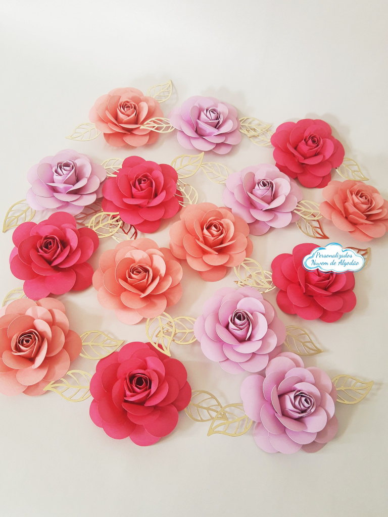 Flor de papel para topo de bolo - Tons de rosa em Minha Venda Shopping