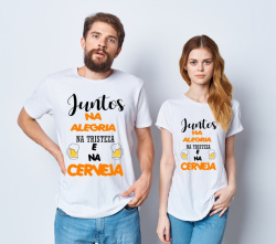 Kit Camiseta Casal Juntos Na Alegria Na Tristeza e Na Cerveja Kit Camiseta Casal Juntos Na Alegria Na Tristeza e Na Cerveja