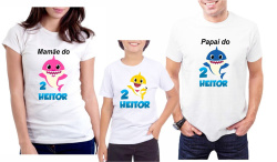 Kit com 3 camisetas Baby Shark personalizada Kit com 3 camisetas Baby Shark personalizada