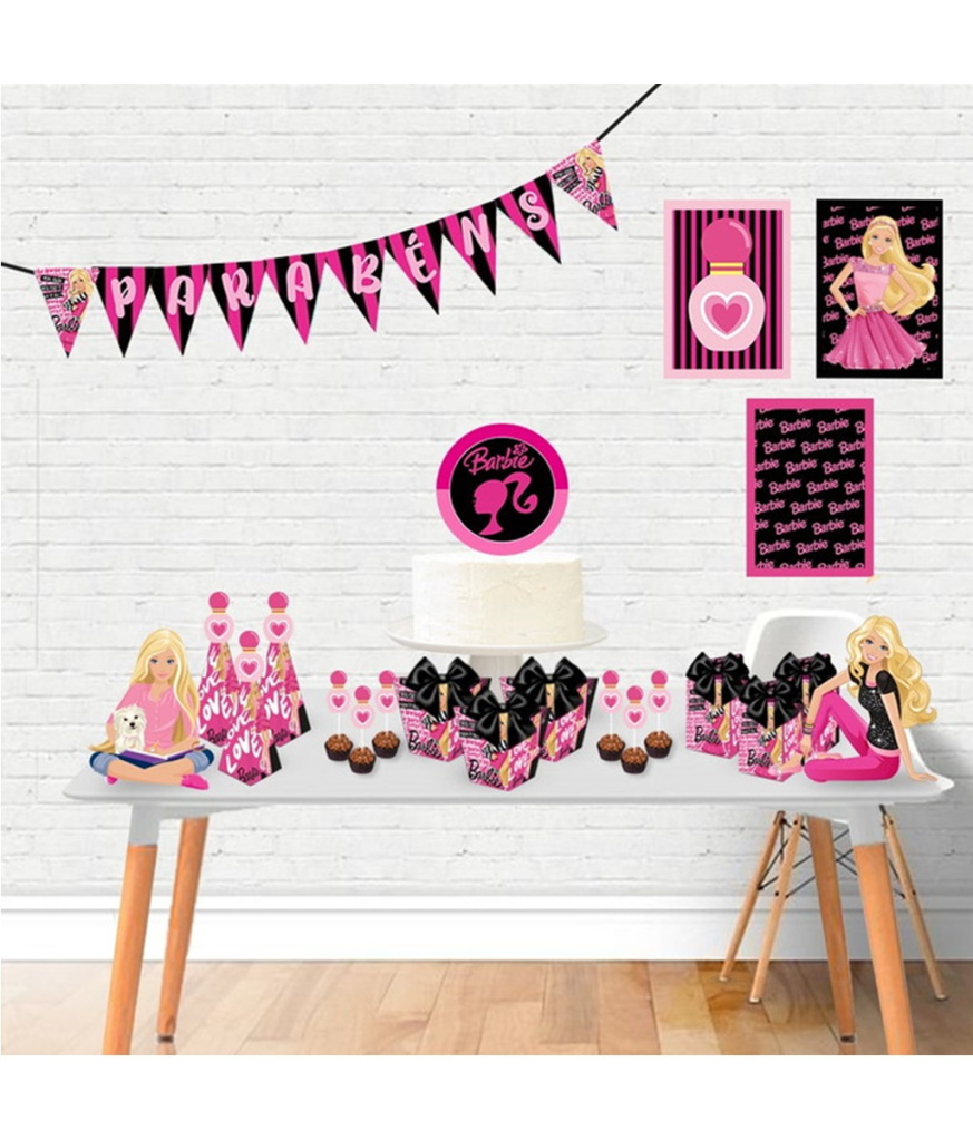 Kit festa Barbie decoração de aniversário mesversário || Personalizados ...