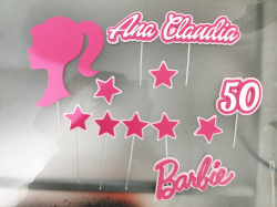 Topo de bolo Barbie Rosa e prata Topo de bolo Barbie Rosa e prata