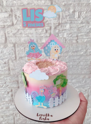 Topo de bolo com faixa Galinha pintadinha rosa Topo de bolo com faixa Galinha pintadinha rosa