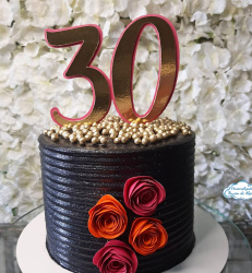 Topo de bolo dourado idade grande com 4 flores simples Topo de bolo dourado idade grande com 4 flores simples