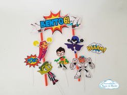 Topo de bolo Jovens Titãs explosão Topo de bolo Jovens Titãs explosão