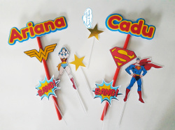 Topo de bolo Mulher maravilha e Super homem Topo de bolo Mulher maravilha e Super homem