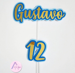 Topo de bolo - Nome Dourado Azul Topo de bolo - Nome Dourado Azul