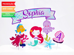 Topo de bolo Pequena Sereia Cute Topo de bolo Pequena Sereia Cute