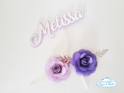 Topo de bolo prateado Nome com 2 flores Topo de bolo prateado Nome com 2 flores