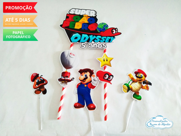 Topo de bolo Super Mario Odyssey-Topo de bolo Super Mario Odyssey

- Papel fotográfico glossy 230g 
- Acompanham os palitos