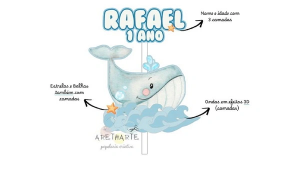 Topo de Bolo 3d Baleia
