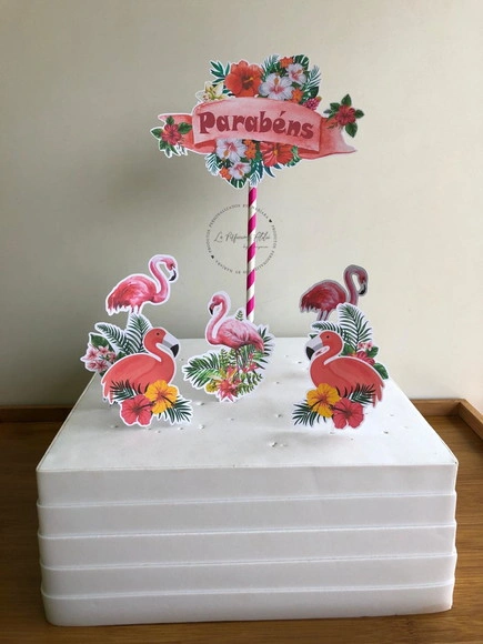 Topo de bolo flamingo