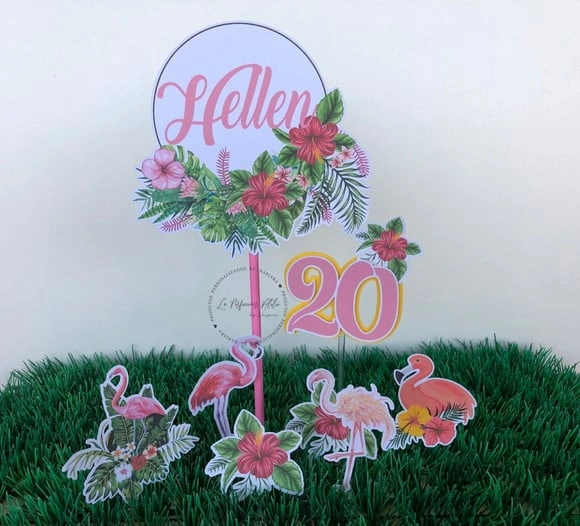 Topo de bolo flamingo