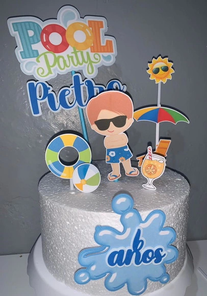 Topo de Bolo Pool Party 3d