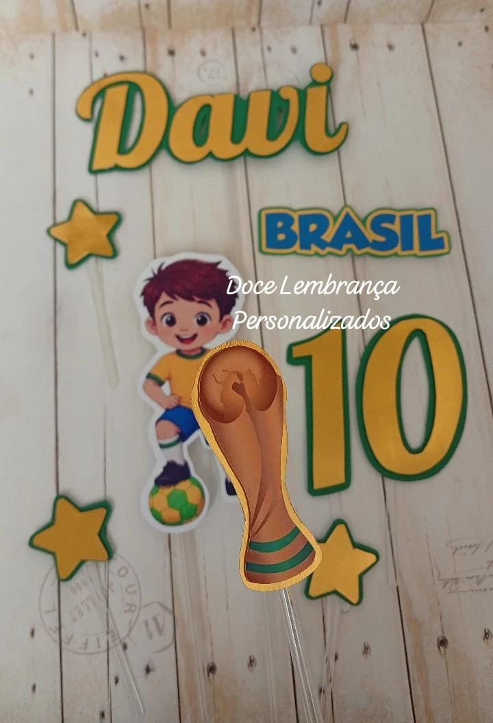Topper de Bolo 3d Menino Copa do Mundo aniversário, mesversario decoração copa festa copa do mundo Brasil